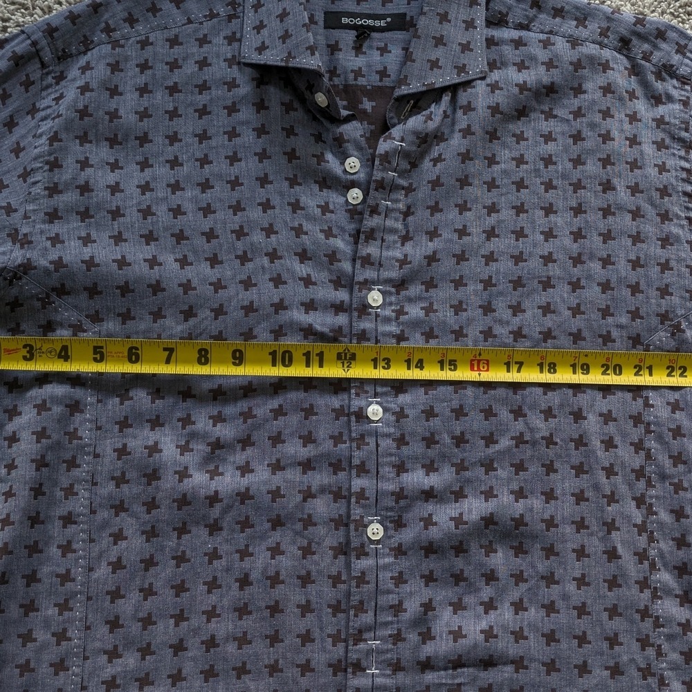Bogosse Shirt Mens Size 6 (2X) Chambray Blue Brown Geometric Long Sleeve Button - Picture 6 of 8